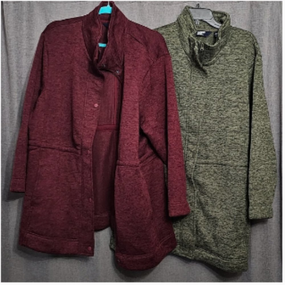 Lands' End Fleece Sweater Coat 3XP 24W-26W Petite Bordeaux Olive Charcoal New
